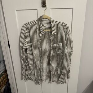 J. Jill White and Gray Striped Button Down Shirt